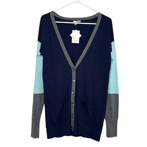 Halogen Women's Colorblock Blue & Black Button Cardigan Sweater NWT Small